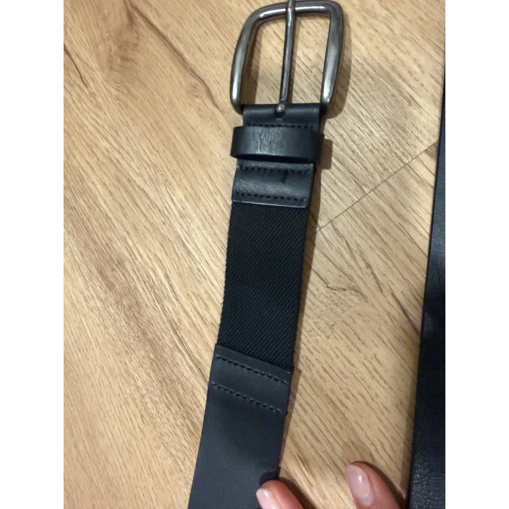 LL Bean Mens Black Genuine Leather Stretch Belt Size 42 Made in UK